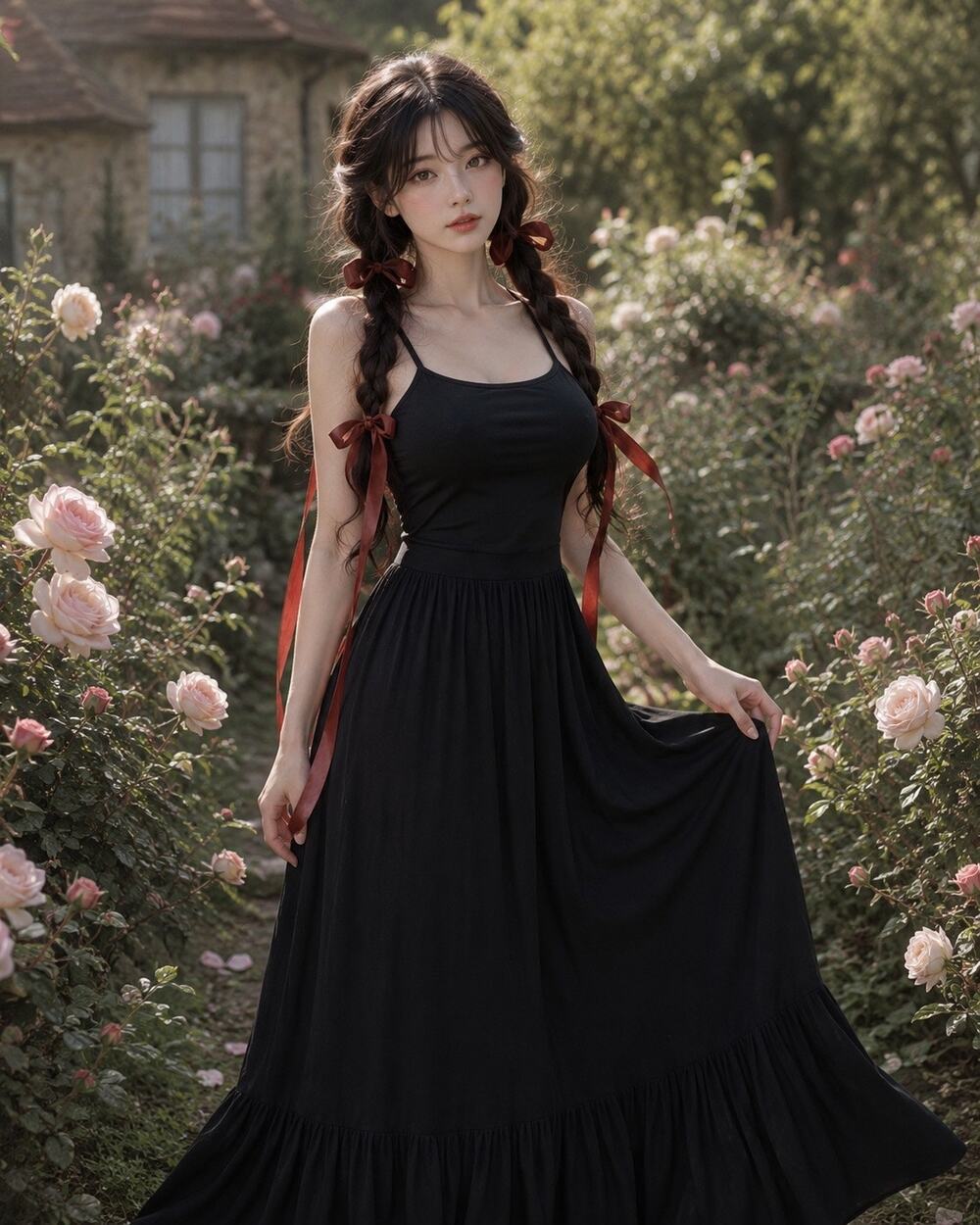 Soft Meadow Paths Beneath the Moonlight flowy empire waist stretch maxi dress